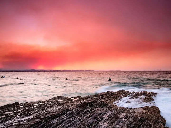 Bushfire haze at sunset
